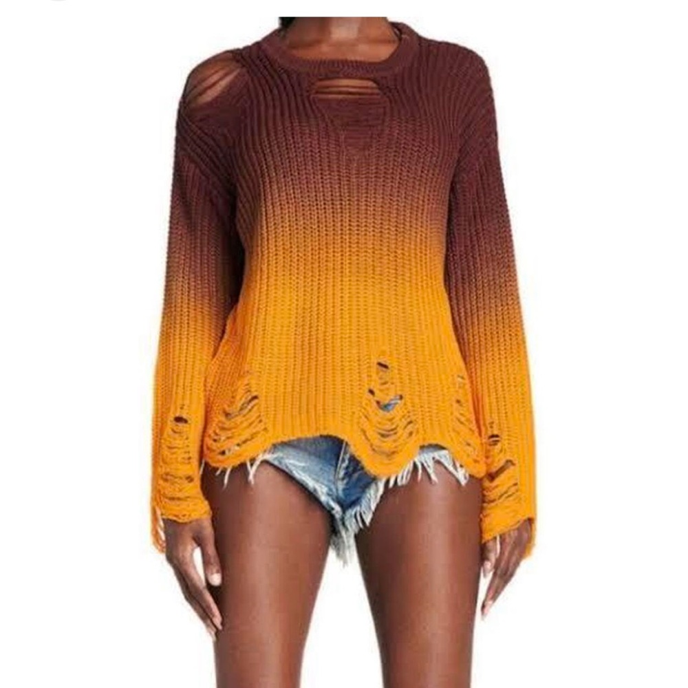 I.AM.GIA Distressed Crew Neck Sweater Orange Brown